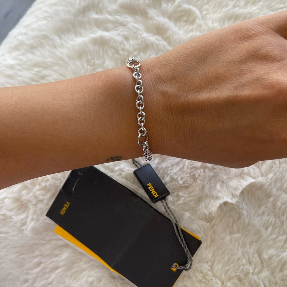 Fendi Silver Chain Bracelet with Logo Charm NWT